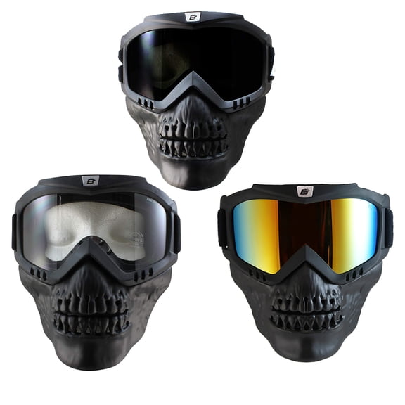 Birdz Eyewear Skullbird 3 Pairs Detachable Skull Masks with Goggles Clear Smoke + ReflecTech Red Lenses