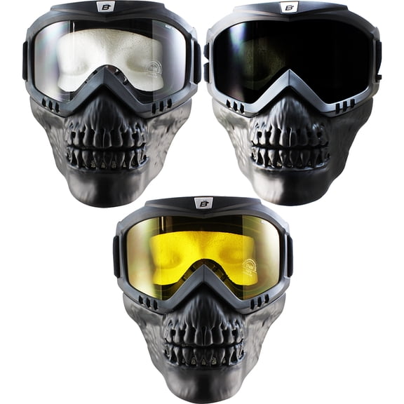 Birdz Eyewear Skullbird Detachable Skull Masks with Goggles 3 Pairs Black with Clear Smoke Yellow Lenses