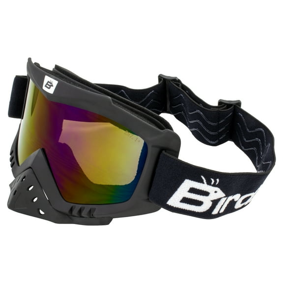 Birdz Eyewear Toucan Motorcycle ATV Ski Padded Goggles with Detachable Nose Guard & ReflecTech Blue Lenses