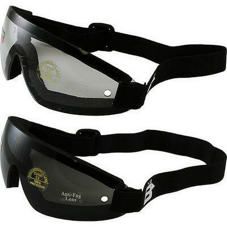Birdz Eyewear Wing Skydive Skydiving Goggles 2 Pairs Black Frame with Clear & Smoke Lenses