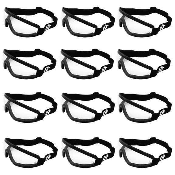 Birdz Eyewear Wing Skydiving & Sports Padded Riding Goggles Black Frame Clear Lenses 12 Pair