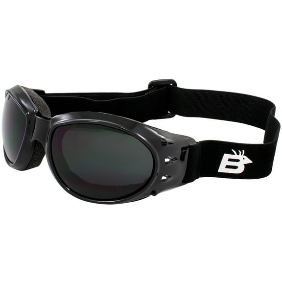 Birdz Eyewear Eagle Motorcycle Goggles Glossy Black Frame Anti-Fog Super Dark Lens