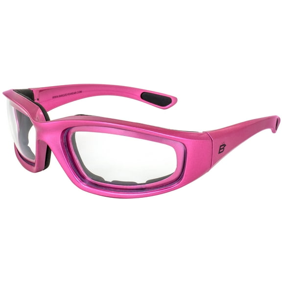 Birdz Eyewear Oriole Anti Fog Padded Motorcycle Sunglasses For Women Pink Frame w/ Shatterproof & Scratch-Resistant Clear Lenses