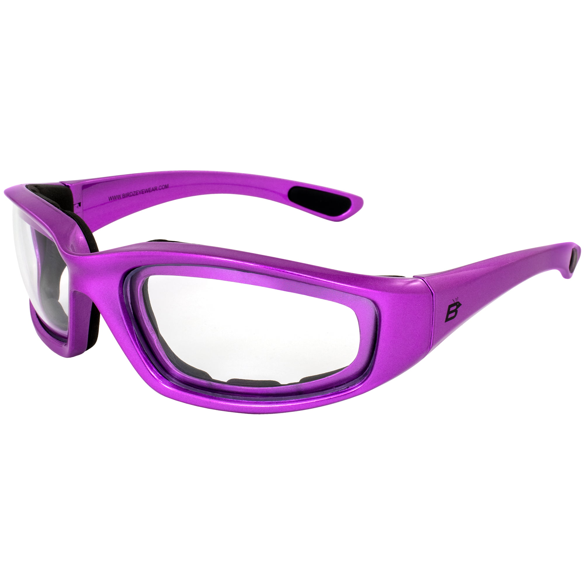 Birdz Oriole Anti Fog Padded Motorcycle Sunglasses For Women Purple Frame  w/ Shatterproof & Scratch-Resistant Clear Lenses