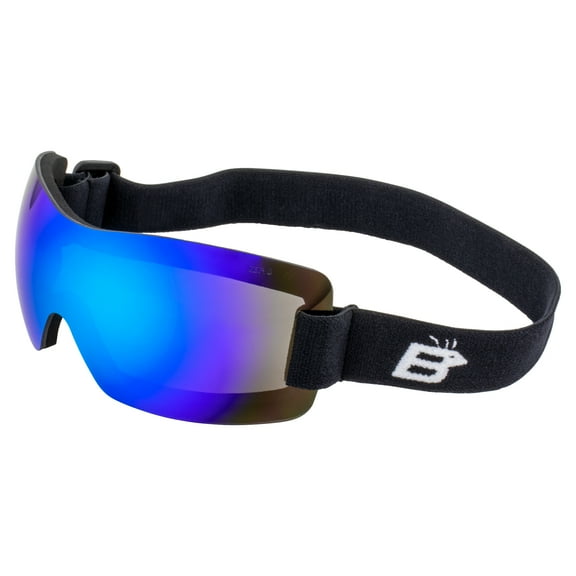 Birdz Eyewear Wren Sports & Motorcycle Padded Safety Goggles for Women or Men ANSI Z78.1+ Rated w/One-Piece Blue Mirror Lens