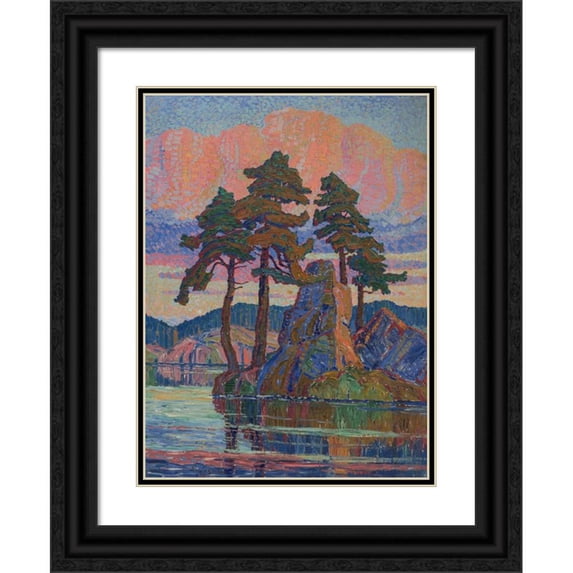 Birger Sandzén 14x18 Black Ornate Wood Framed Double Matted Museum Art Print Titled - Lake at Sunset, Colorado (1921)