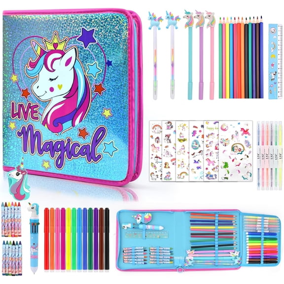 Birhtday Gifts for Girls, Gifts for Kids Art & Crafts Fruit Scented Markers Set with Pencil Case, 57PCS Happy Birthday Arts Supplies Ages 4 5 6 7 8 9 Washable Toys Art Coloring Markers
