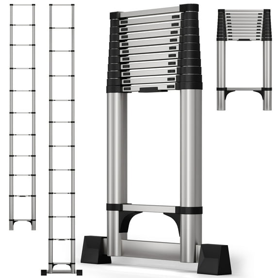 Birinta 12.5ft Telescoping Extension Ladder – Stainless Steel Folding Ladder with Locking Mechanism, 330lbs Weight Capacity, Multi-Purpose Collapsible Ladder for Home & RV Outdoor Use