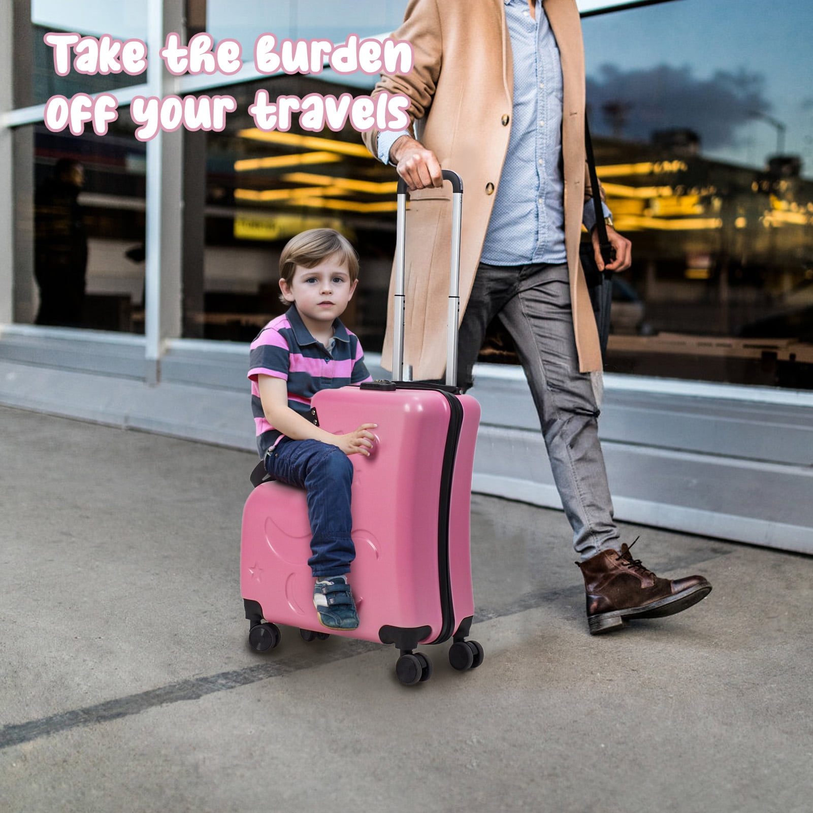Birinta 20 Inch Kids Luggage with Ride-On Function - Large Capacity Cabin Suitcase, 360° Smooth Rolling Wheels & Retractable Handle, Airplane Approved Children's Carry-On