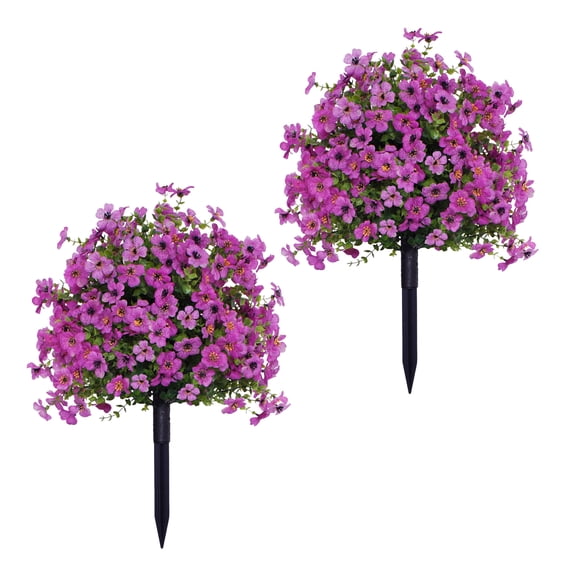 Birinta 2Pcs Artificial Violet Flower with Stake UV Resistant Faux Plastic Flower Spike Indoor Outdoor Garden Porch Patio Wedding Party Decoration