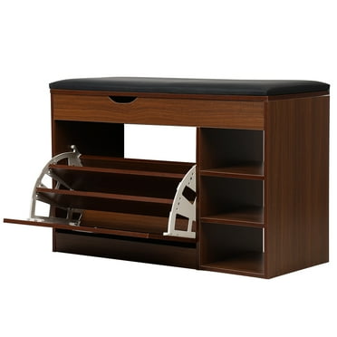 Birinta Shoe Bench 80×34×54 cm, Storage Bench with Drawers & Padded Seat Cushion,  3 Tiers Hallway Bench, for Entry, Bedroom, Closet, Vintage Brown