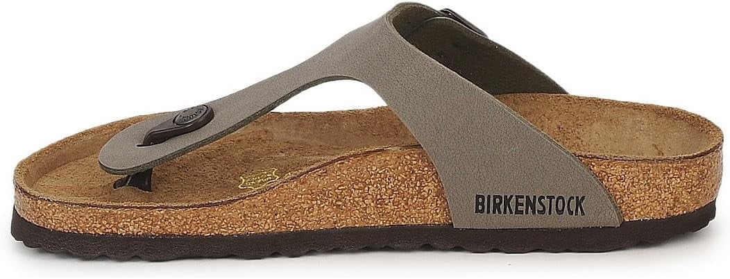 Birkenstock Womens Footbed Sandals, Faux Leather Buckle, Stone