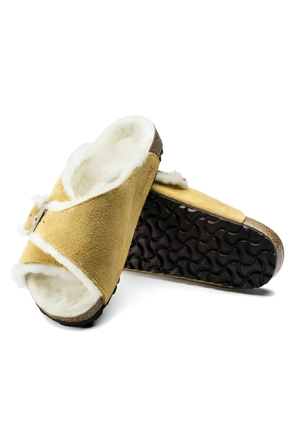 AROSA Shearling Suede Leather Sandal Slide, Winter Chic and Cozy Comfort for Cold Days - Multiple Colors & Sizes