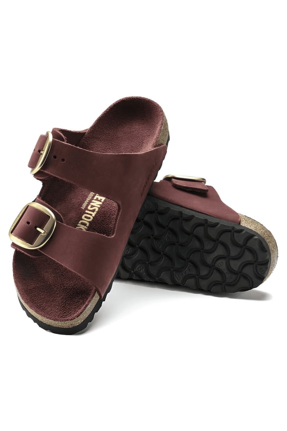 Arizona Big Buckle Narrow Leather Sandal, 40, Red