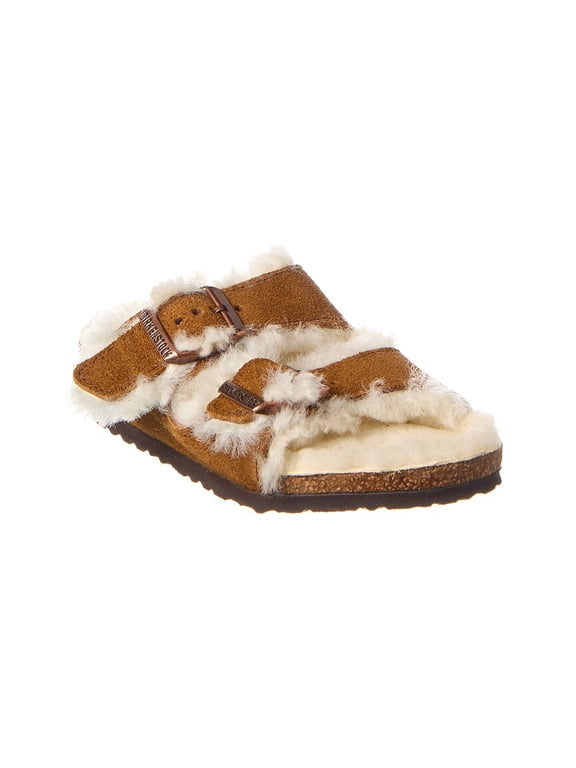 Arizona Narrow Suede & Shearling Sandal, 30, Grey