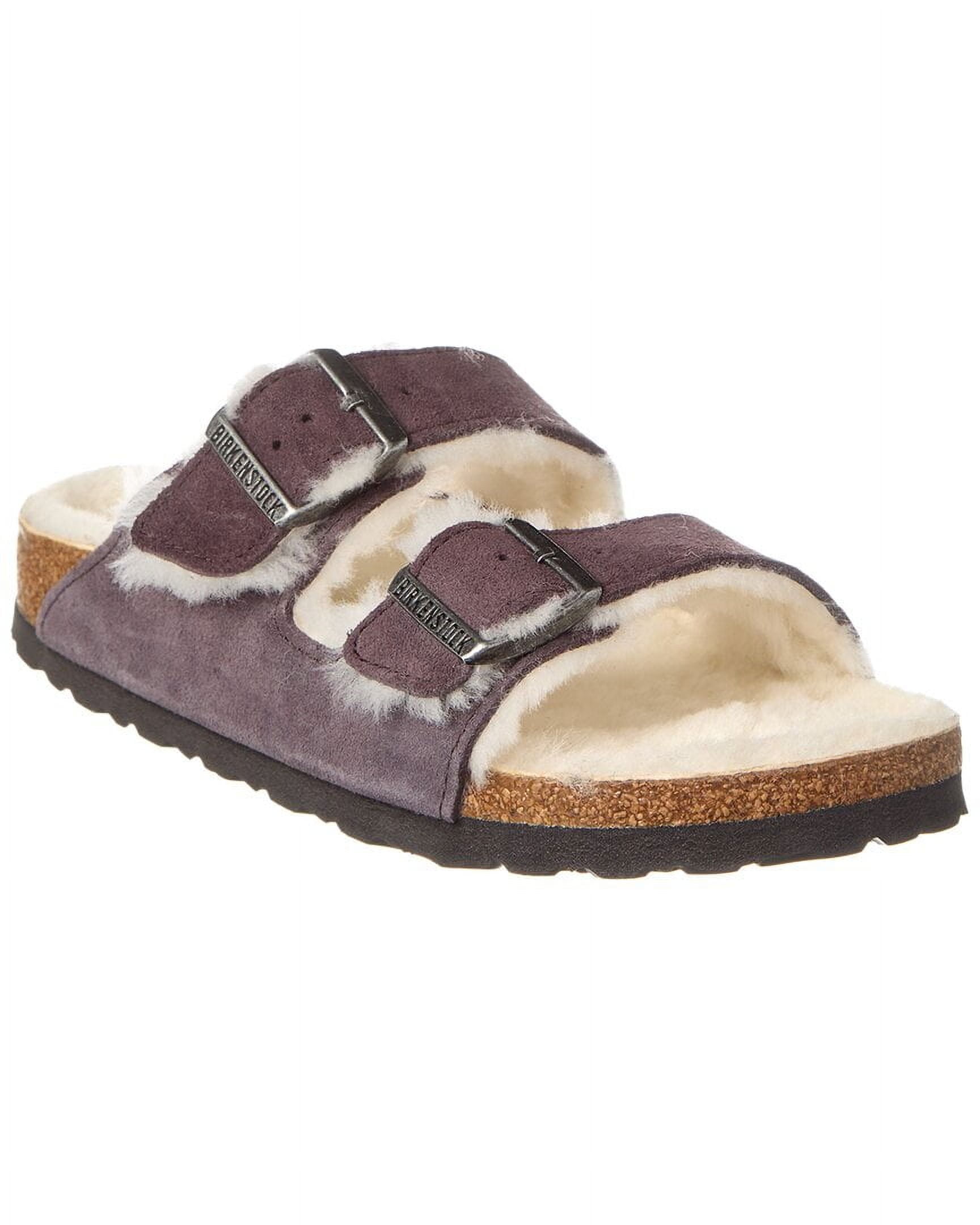Birkenstock Arizona Narrow Suede & Shearling Sandal, 38, Grey