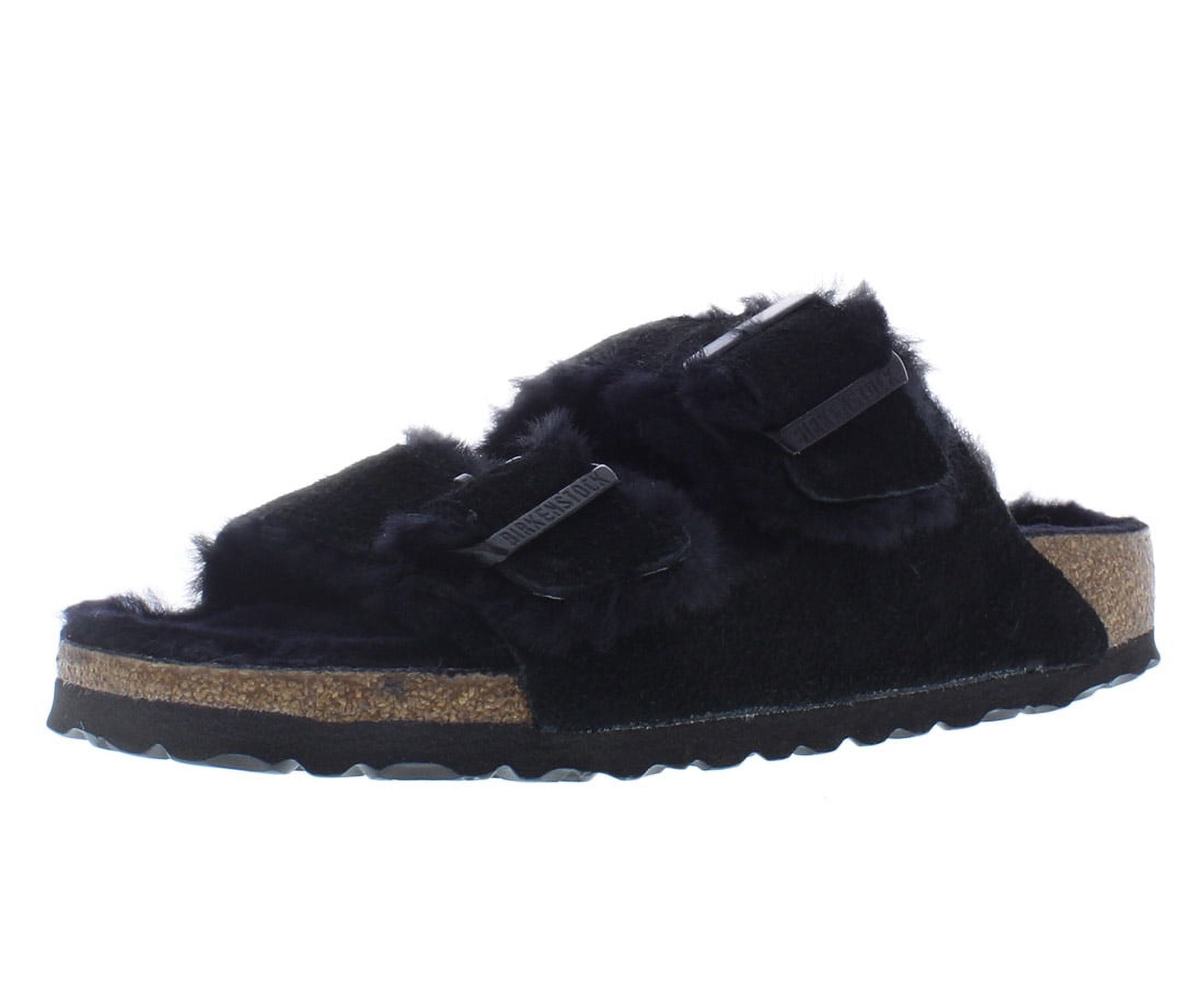 Birkenstock Arizona Shearling Suede Leather Narrow Unisex Shoes Size 6, Color: Black