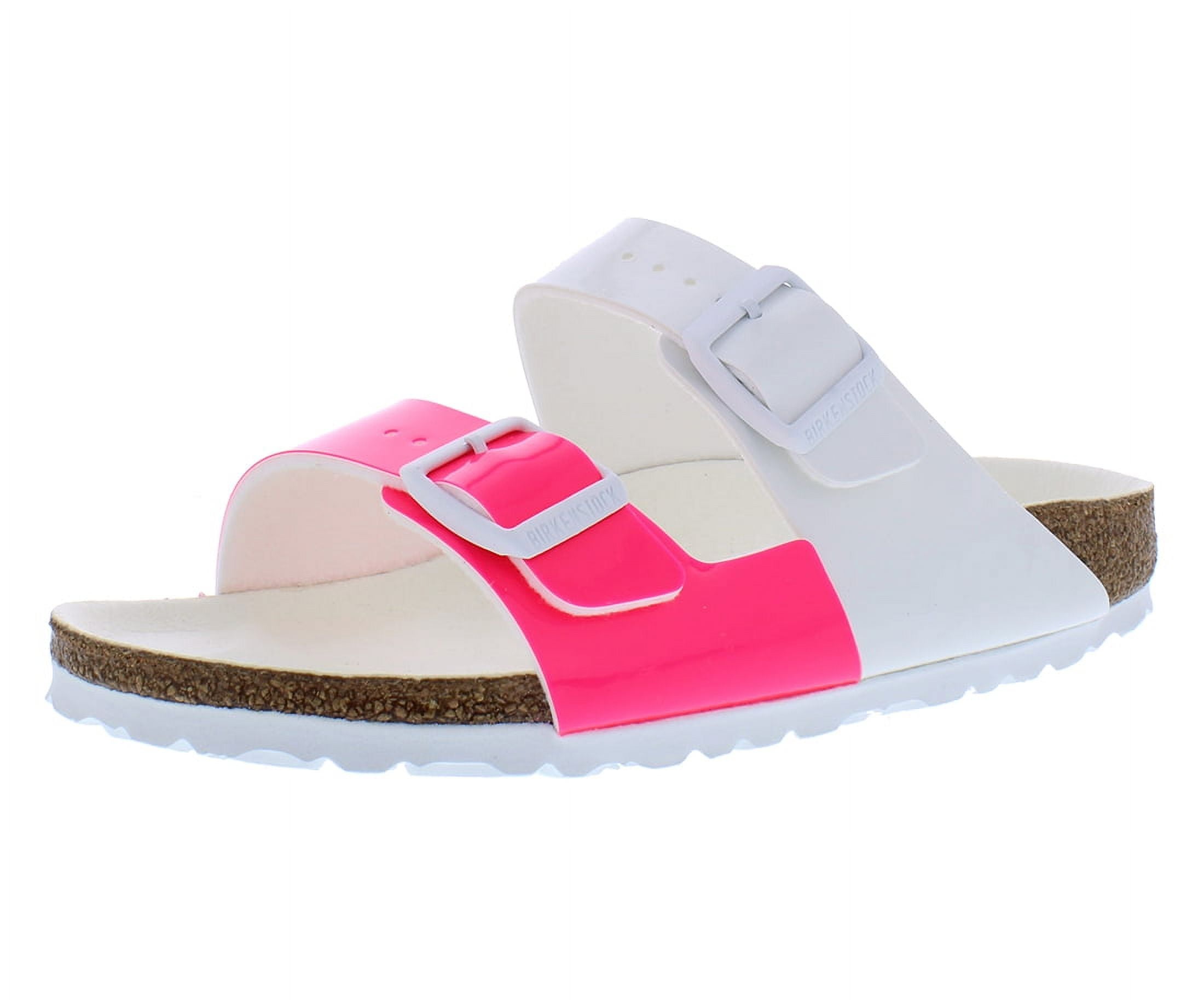 Birkenstock Arizona Split Narrow Unisex Shoes Size 4, Color: Patent Neon Pink/White