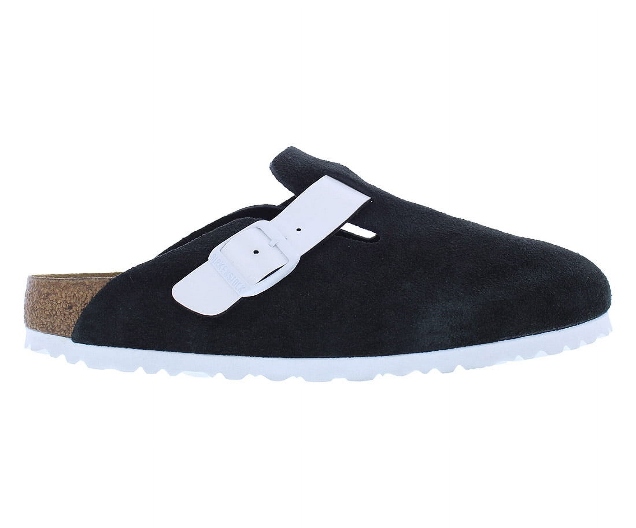 Birkenstock Boston BS Suede Narrow Unisex Shoes Size 5, Color: Black/White