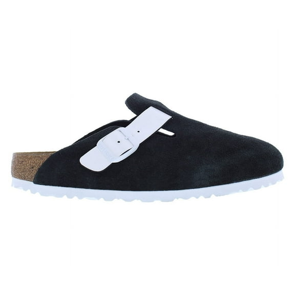Birkenstock Boston BS Suede Narrow Unisex Shoes Size 5, Color: Black/White