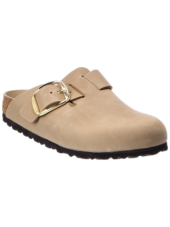 Boston Big Buckle Narrow Oiled Leather Clog, 39, Brown