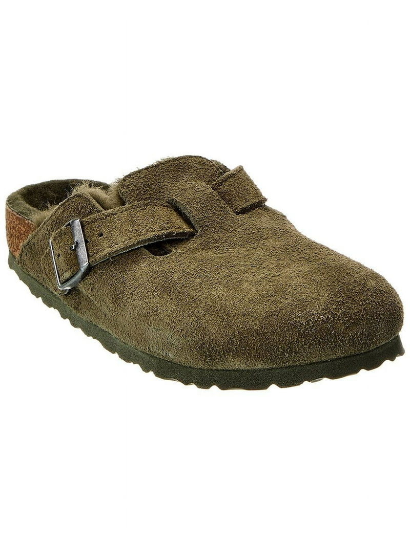 Birkenstock Boston VL Narrow Suede & Shearling Clog, 35, Green