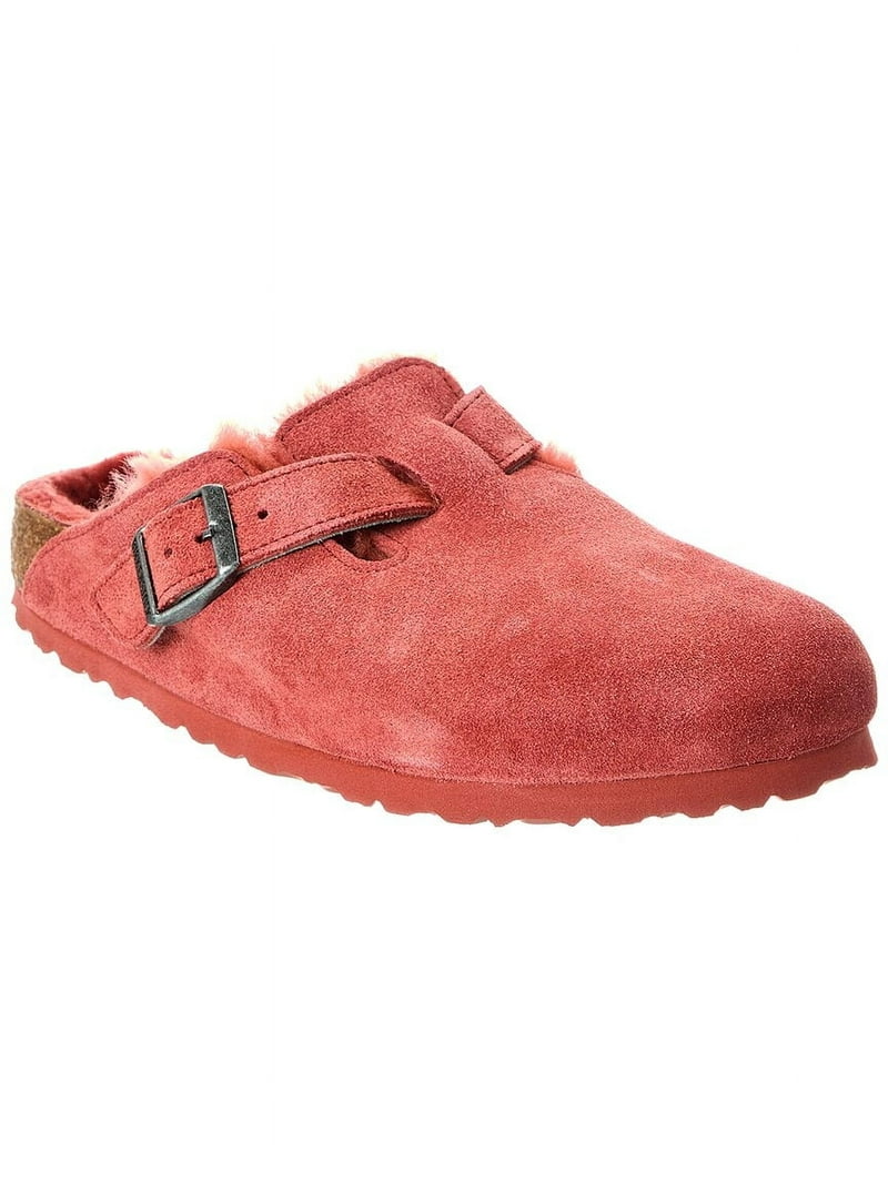 Birkenstock Boston VL Narrow Suede & Shearling Clog, 41, Red