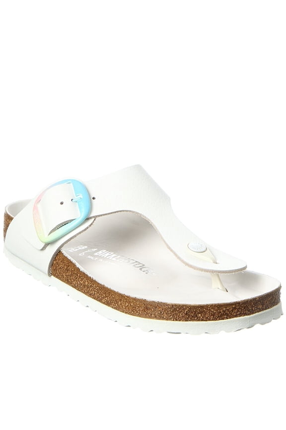 Gizeh Big Buckle Leather Sandal, 35, White