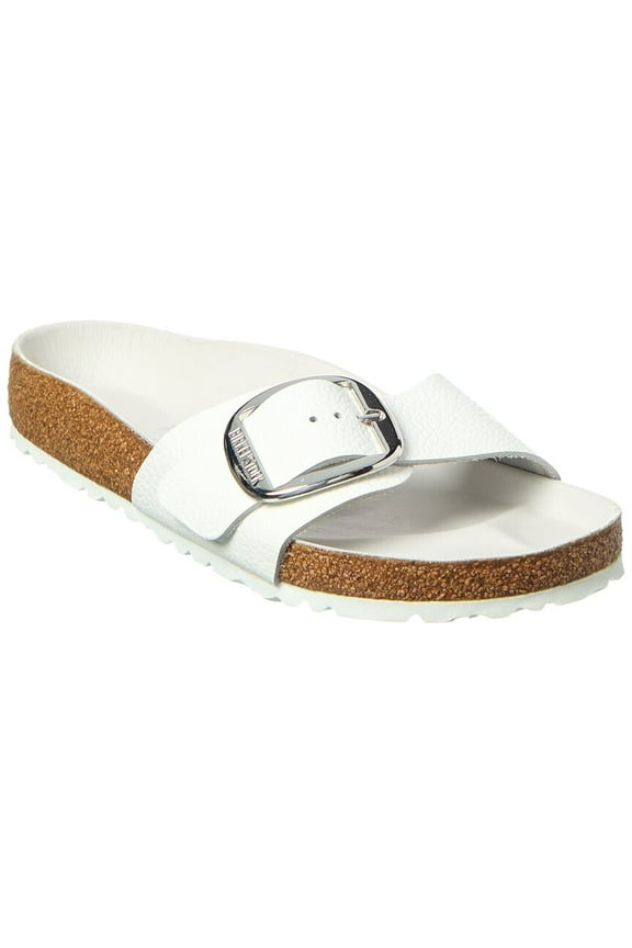 Madrid Big Buckle Leather Sandal, 38, White