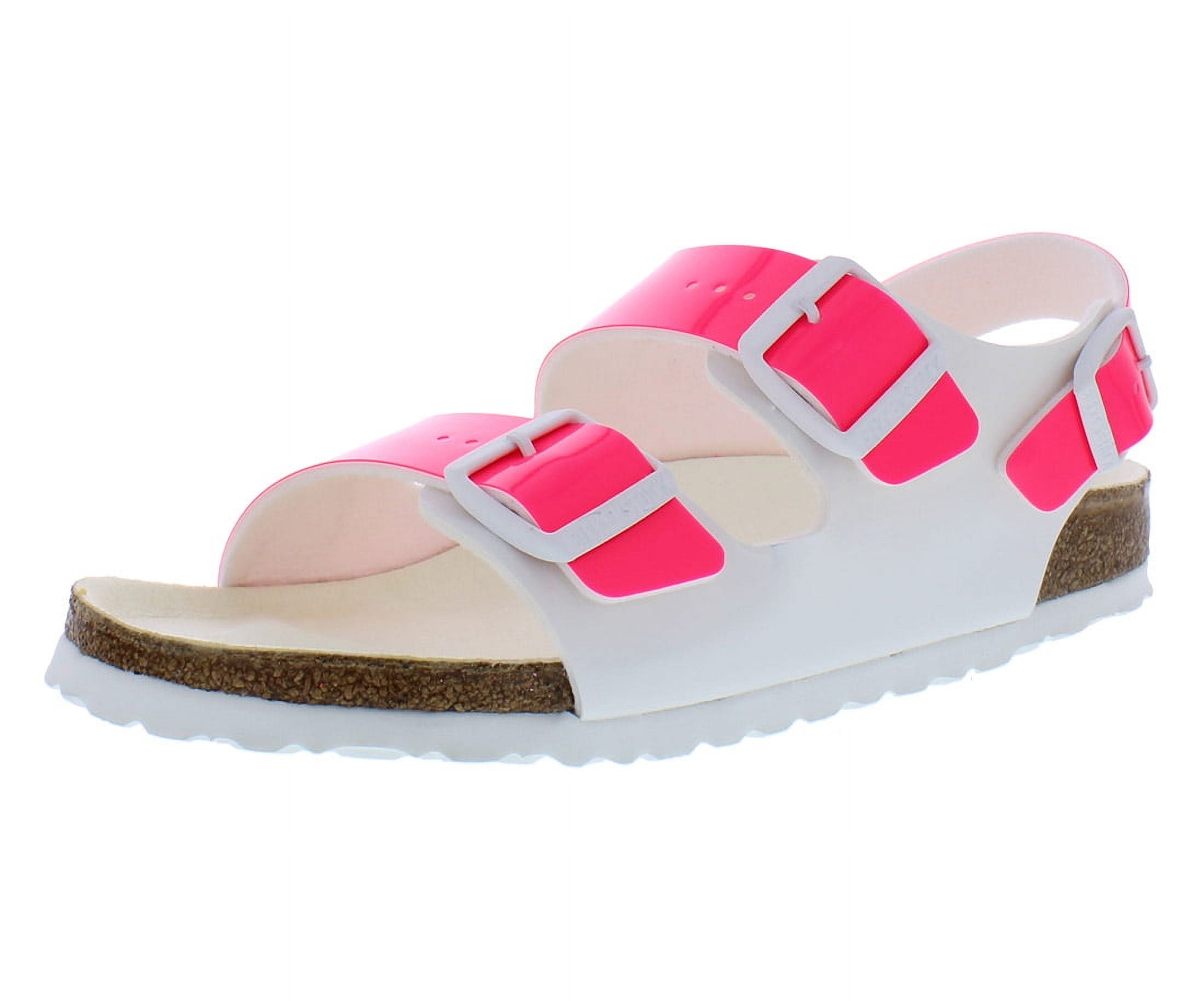 Birkenstock Milanos BS Narrow Unisex Shoes Size 5, Color: Patent Neon Pink/White