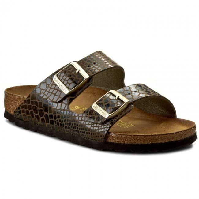 Birkenstock Unisex Arizona BF Shiny Snake Olive 35 EU Narrow
