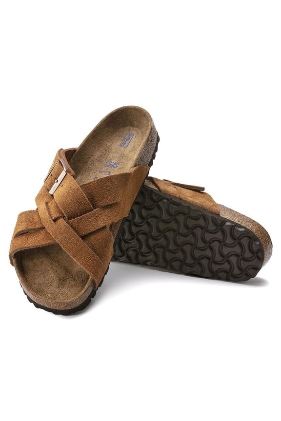 Women's Soft Footbed Suede Cross-Strap Sandals, Adjustable, Mink