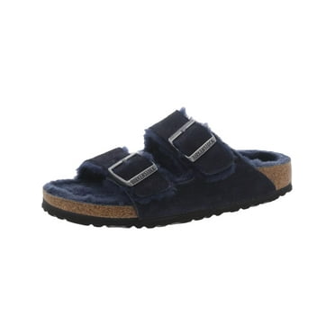 Birkenstock Womens Arizona Shearling Suede Slip On Slide Sandals