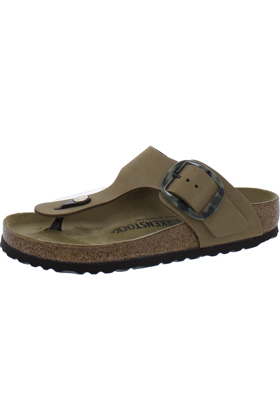 Womens Gizeh Big Buckle Nubuck Slide T-Strap Sandals