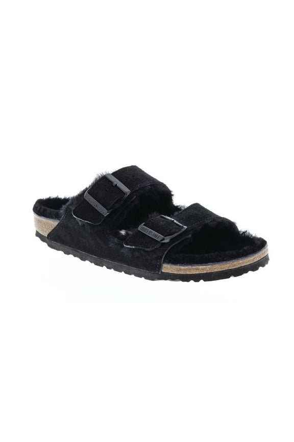 Womens Leather Footbed Slide Sandals