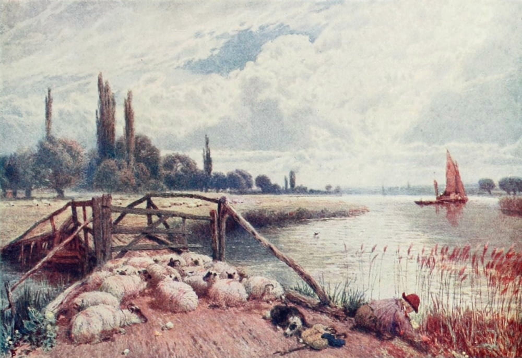 Birket Foster 1910 By the Thames Canvas Art - Miles Birket Foster (18 x 24)