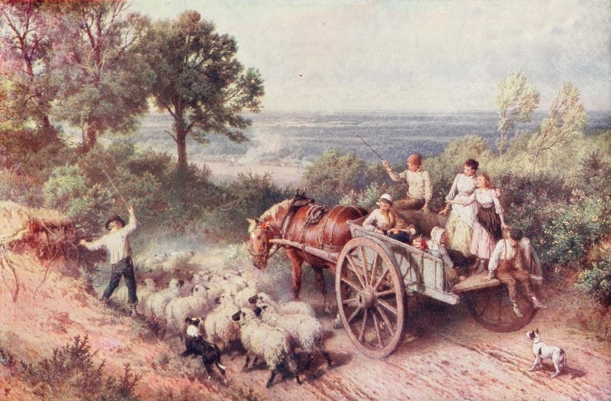 Birket Foster 1910 Passing the flock Canvas Art - Miles Birket Foster (24 x 36)