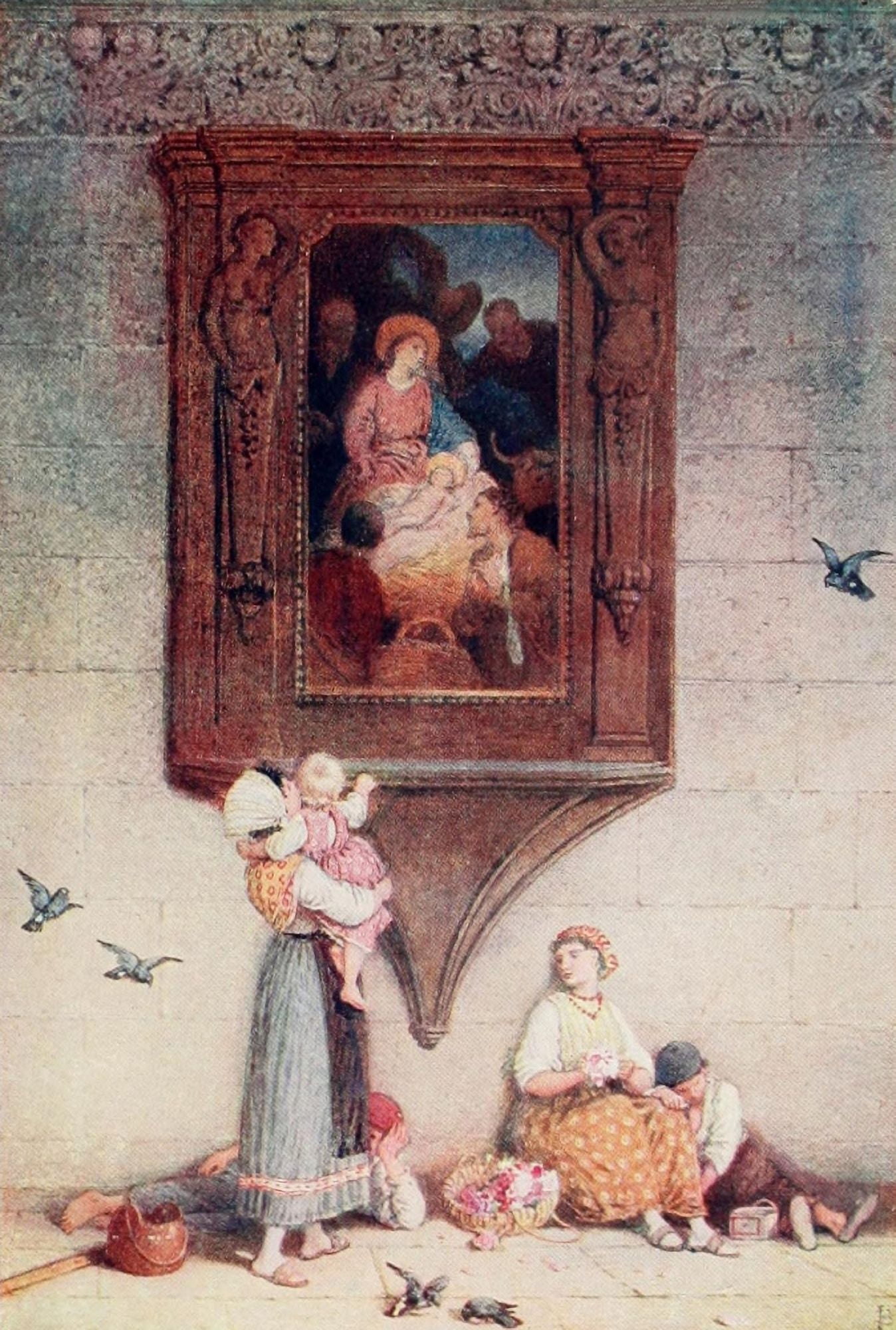 Birket Foster 1910 Shrine at the entrance to the courtyard of the Canvas Art - Miles Birket Foster (18 x 24)