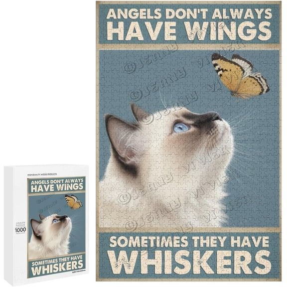 Birman Cat 1000 Piece Jigsaw Puzzle for Adults Cats Funny Kitten with Butterfly Puzzles for Adults Difficult Puzzles Size 29.5" x 19.7"