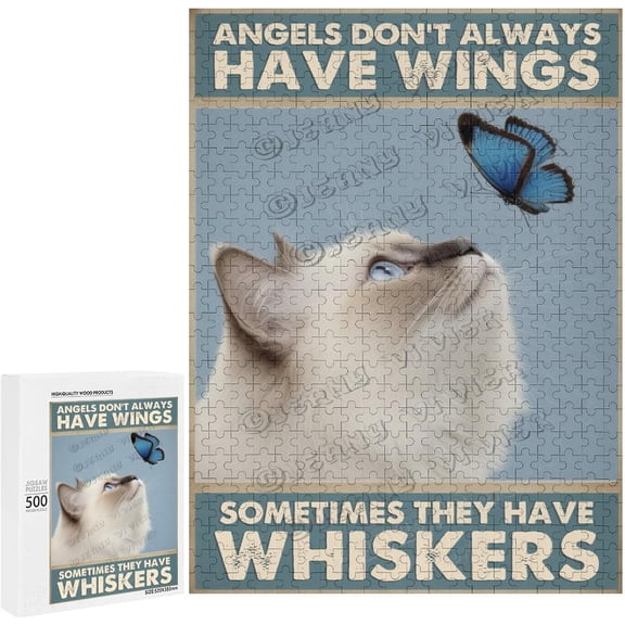 Birman Cat 500 Piece Family Jigsaw Puzzle for Adults Kitten with Butterfly Challenging Puzzles for Home Decor