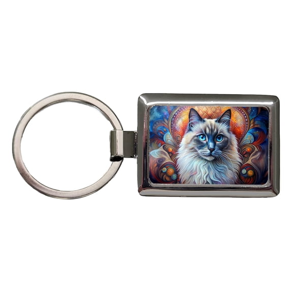 Birman Cat Abstract Art Metal Rectangle Keychain