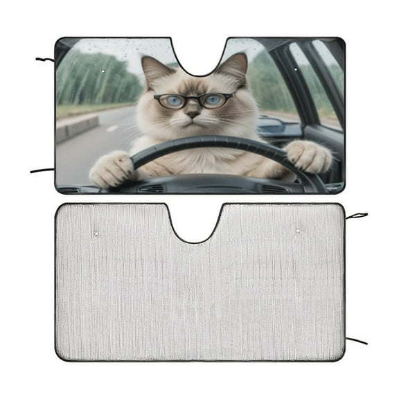 Birman Cat Car Windshield Sun Shade Fun Animal Cool Fold-able UV Ray Sun Visor Protector Sunshade to Keep Your Vehicle Cool 55"x30"