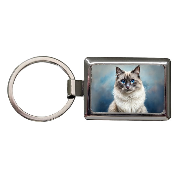 Birman Cat Illustration Metal Rectangle Keychain