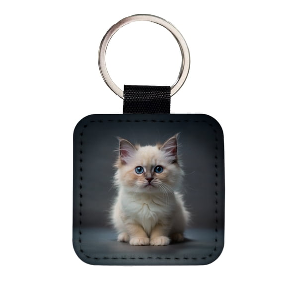 Birman Cat Kitten Photo Faux Leather Square Keychain