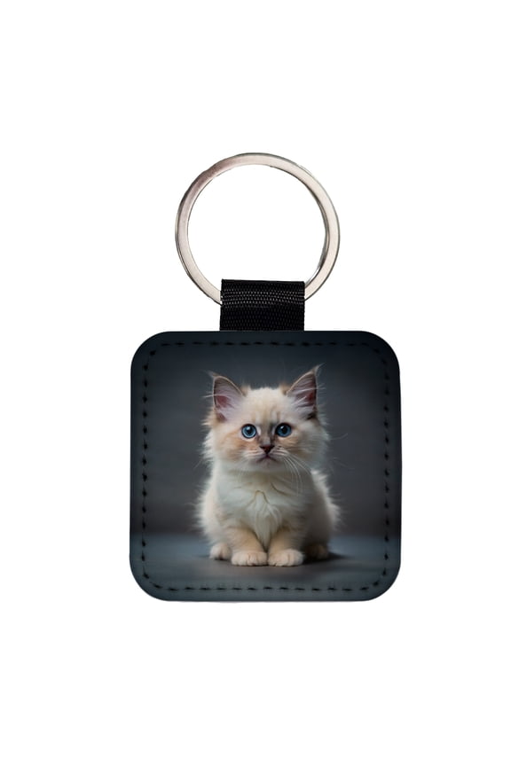 Birman Cat Kitten Photo Faux Leather Square Keychain