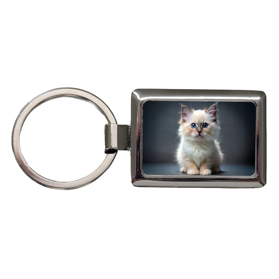 Birman Cat Kitten Photo Metal Rectangle Keychain