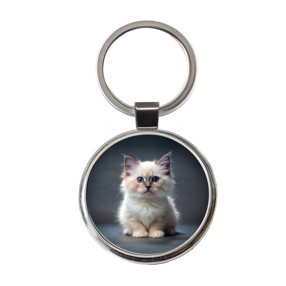Birman Cat Kitten Photo Metal Round Keychain