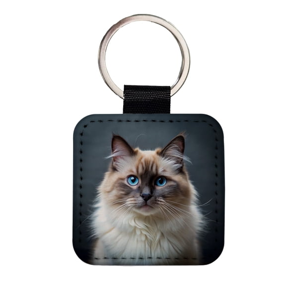 Birman Cat Photo Faux Leather Square Keychain