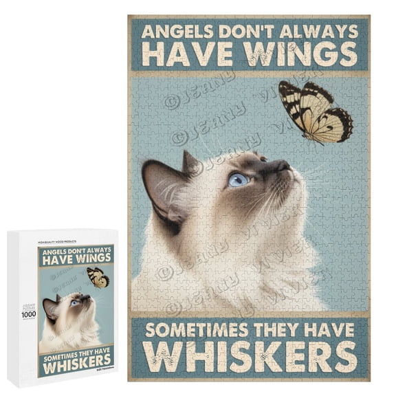 Birman Cat Puzzles for Adults 1000 Pieces, Kitten Puzzle Cat With Butterfly, Funny Cat Jigsaw Puzzles Kitty Decor