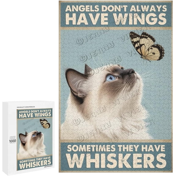 Birman Cat Puzzles for Adults 1000 Pieces, Kitten Puzzle Cat with Butterfly, Funny Cat Jigsaw Puzzles Kitty Decor